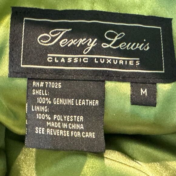 Terry Lewis Womens Leather Jacket Size Medium Green Button Front Roll Cuff Lined - Picture 7 of 8